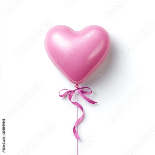 Heart-Shaped Pink Balloon With Ribbon Isolated On White Background For Celebrations or Romantic Occasions