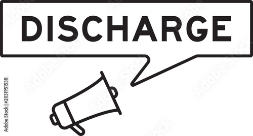 Photos Megaphone icon with speech bubble in word discharge on white background