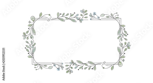 Floral Frame with Leaves and Rectangle Space on White Background