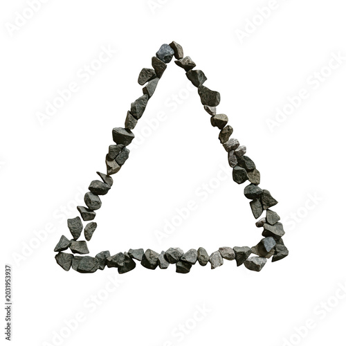 Fényképezés A triangle shape formed by small grey stones on a white background