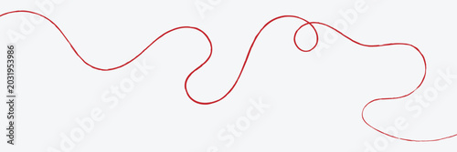 Red thread isolates on a white background. Red thread looped in a circle form, symbolizing vector. Line of red yarn, long red thread. EPS 10 .