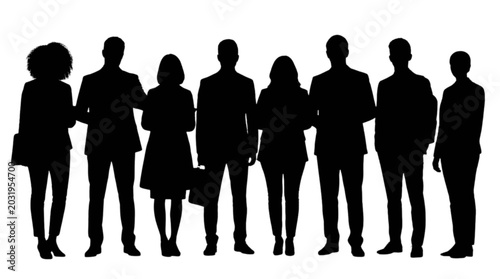 Business people silhouettes, office workers, professional team, black icons, vector graphics