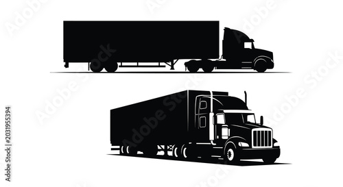 Foto Truck Silhouette On White Background Two Different Perspectives