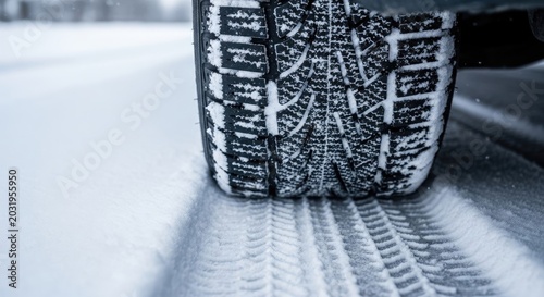 Close-Up of Winter Tire Tread Pattern on Snow