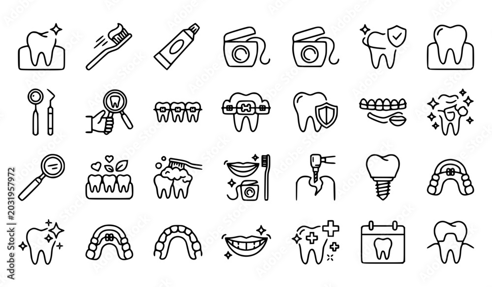 Fototapeta premium Dental care icon set teeth dentistry health vector illustration