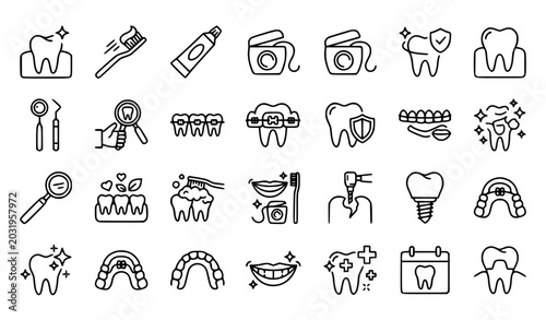 Konstfotografi Dental care icon set teeth dentistry health vector illustration