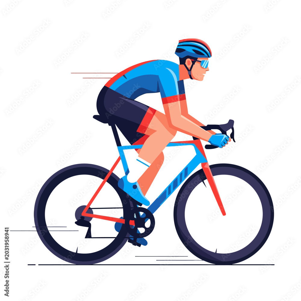 Naklejka premium Cyclist in motion on a road bicycle, vector illustration