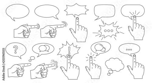 Billede på lærred Hands pointing to speech bubbles icons.