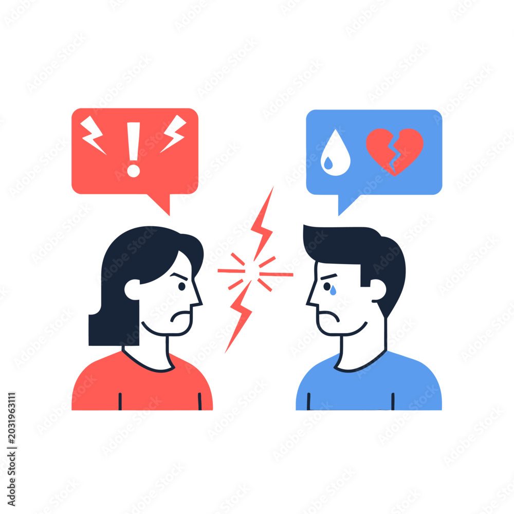 Fototapeta premium Couple Conflict: Argument, Discord, Emotional Distress, Icon Illustration