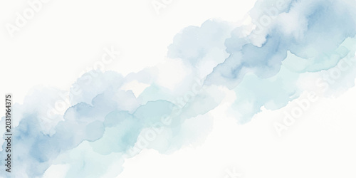 Obraz na płótnie Abstract watercolor brushstroke in soft blue and green hues suggesting a gentle flow of water or wisps of cloud against a clean white background, conveying a sense of calm and serenity
