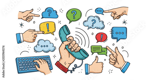 Foto Hands interacting with communication devices.