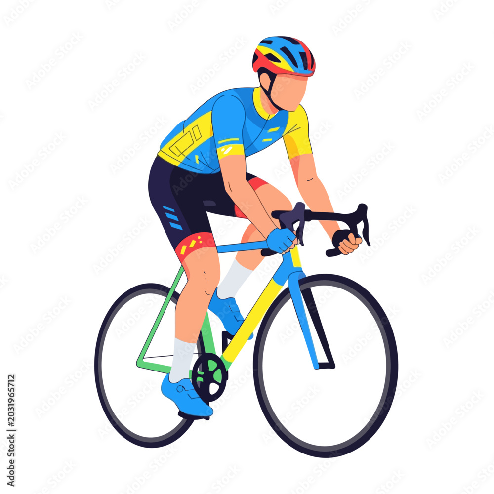 Naklejka premium Cyclist in Action: Colorful Bicycle Illustration, White Background