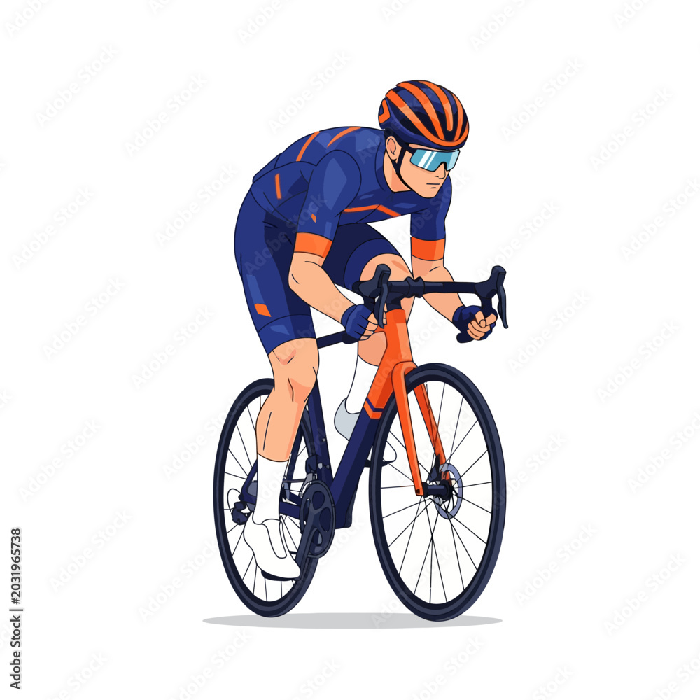 Naklejka premium Cyclist in Action: Cycling on a road bike isolated on white background