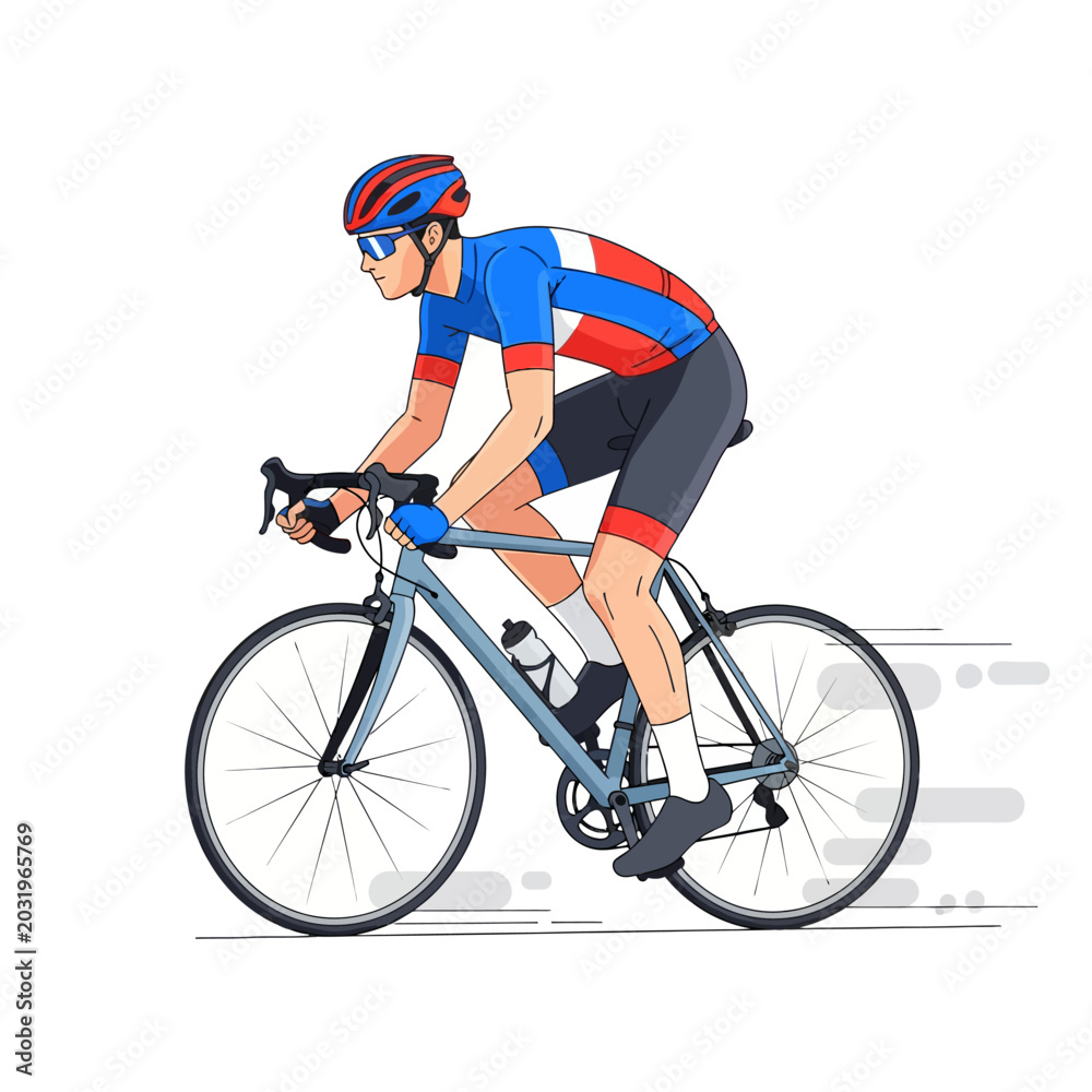 Naklejka premium Cyclist in Action: Cycling on Bike with Speed Lines Vector
