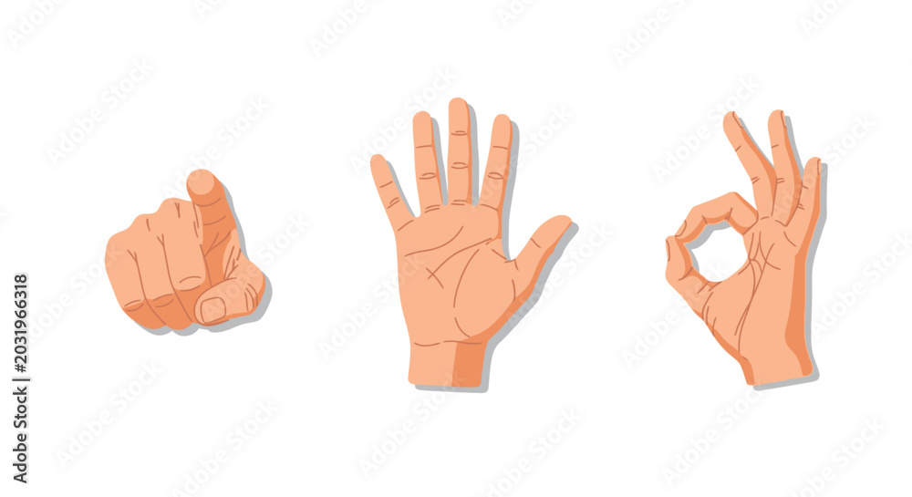 Fototapeta premium Three human hands with different gestures.