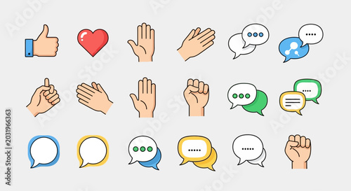 Cuadro en lienzo Hands and speech bubbles icons set.