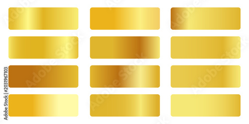 Vector collection of gold gradients. Realistic golden metallic palettes. gold gradient set. editable vector texture in eps10. Premium Gold Swatches. Vector illustration