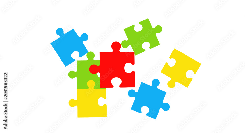 Fototapeta premium Colorful Puzzle Pieces Scattered Isolated on White Background