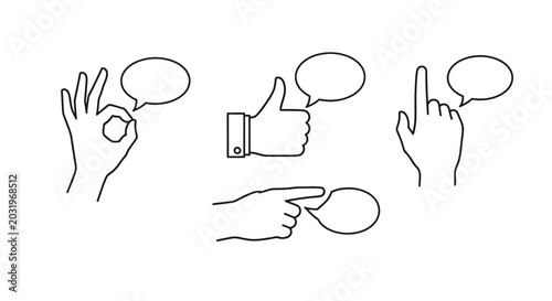 Foto Hands with speech bubbles gesturing.
