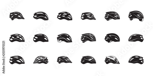 Road bike helmet collection. Set of road cycling helmet silhouettes isolated on white, editable vector for bike safety, race gear, and outdoor sport design.