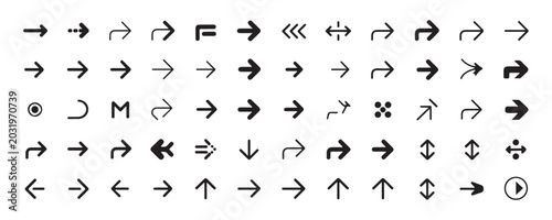 Minimalist small arrow icons for interface navigation and mobile application dashboard controls in dark color.