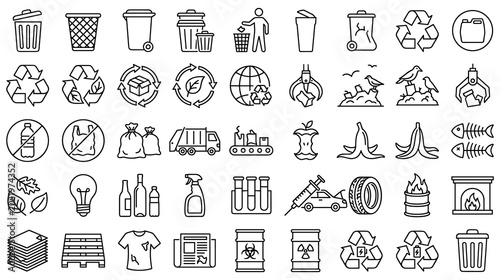 Tableau sur toile Linear collection of waste management recycling icons.