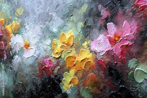 Impressionistic Floral Symphony - A Textured Tapestry of Colors and Light.