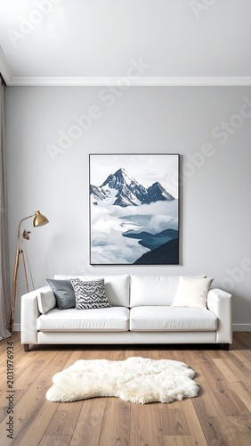 Modern living room interior with sofa.