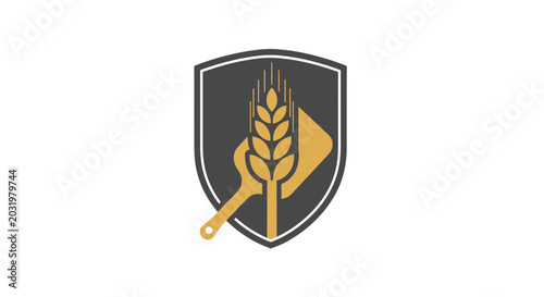 Elegant Wheat Symbol And Baking Tool Illustration With Shield Emblem For Logo Concept