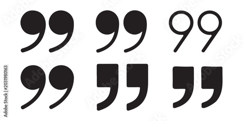 Foto Set of quotation marks various shapes and styles in black on transparent background vector