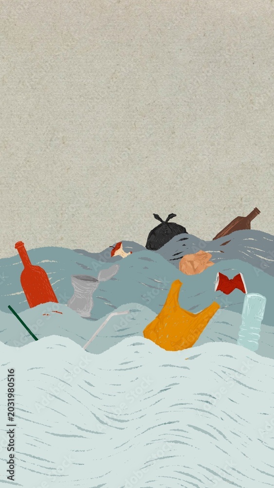 Fototapeta premium Marine plastic pollution phone wallpaper, environmental problem
