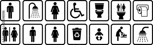 Cuadro en lienzo Restroom signage collection pictograms for public facilities and accessibility