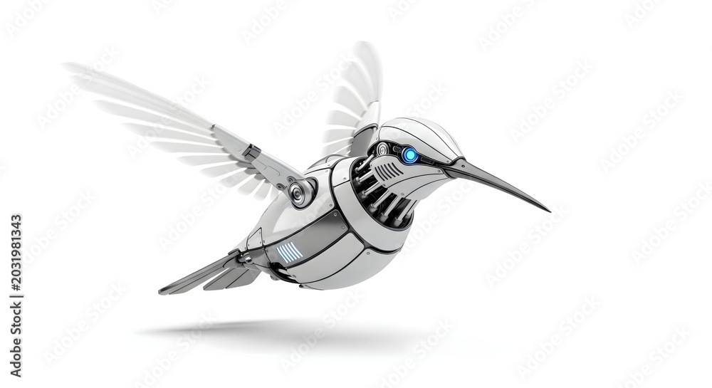 Fototapeta premium Robot Bird With A Metal Body And Wings