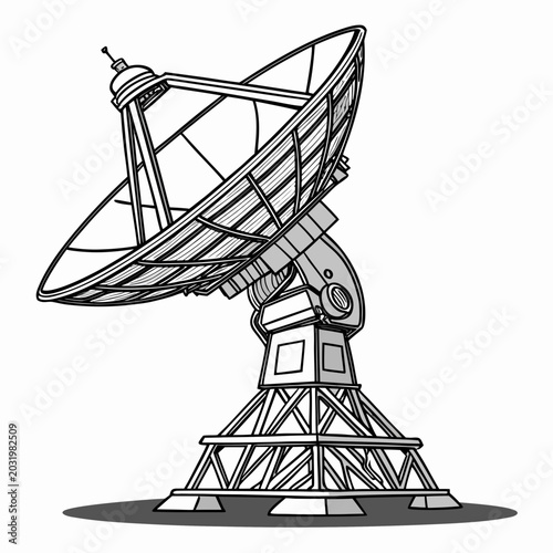 Schilderij op canvas Vector depiction of a radio telescope with a parabolic dish and supporting struc