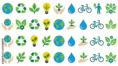 Quadro su tela Collection of ecological icons for nature projects.