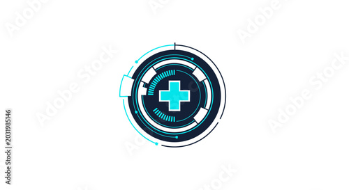 Futuristic Medical Cross Symbol Design for Healthcare, Digital Technologies, and Innovation.