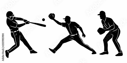 Fotografie A high-quality vector silhouette collection of baseball players in action