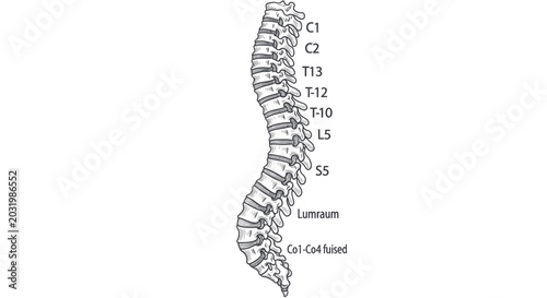 Bild auf Leinwand Human Spine Anatomy Diagram - Vertebrae, Lumbar, Thoracic, Cervical