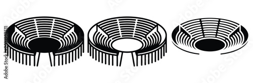 Cuadro en lienzo Three black and white icons of round combs with varying fringe lengths for hair