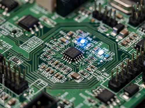 Extreme Close-Up of Active Supercomputer Motherboard