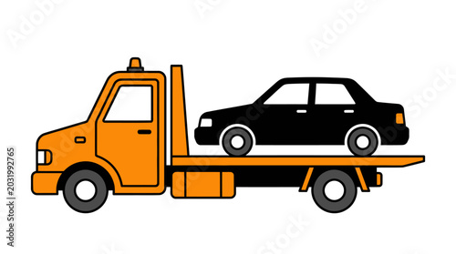 Schilderij op canvas Tow Truck Carrying Car Vector Illustration