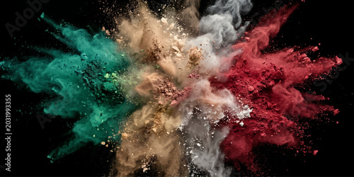 Canvas-taulu Explosion of vibrant color powder in mid-air creating a stunning abstract pattern on a black background, capturing the dynamism of pigment