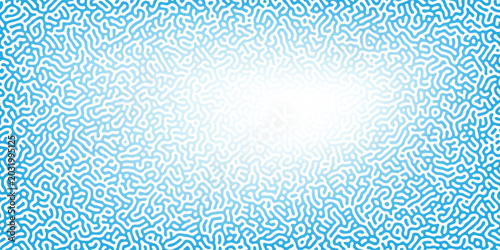 Abstract microbiology laboratory banner template showcasing bright blue glowing cell structures and bacteria pattern, vector art