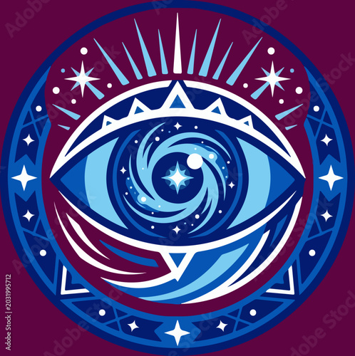Cosmic eye symbol with galaxy iris and mystical starlight patterns.