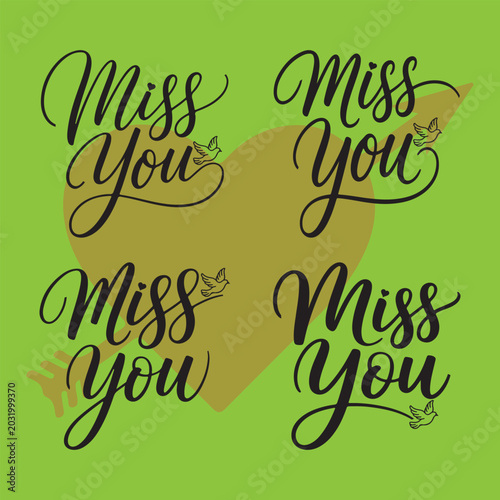 A Minimalist Typography Calligraphy Of This Word ''miss you'' Silhouette Vector Art