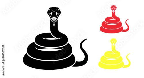 Obraz na płótnie Dangerous Snake Icon Set, Cobra Silhouette, Black, Red, Yellow Colors
