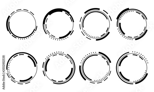 Set of sci fi black circle user interface elements technology futuristic design modern creative on white background vector