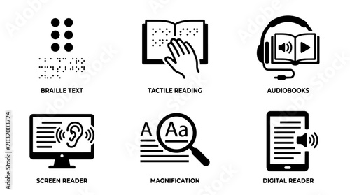 Visual Accessibility and Assistive Reading Icons Set