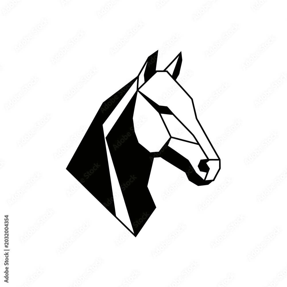 Obraz premium Geometric Horse Head Silhouette - Minimalist Black and White Design