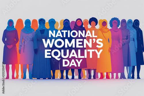 Banner poster postcard national women equality day, feminism freedom and female rights AI Generative